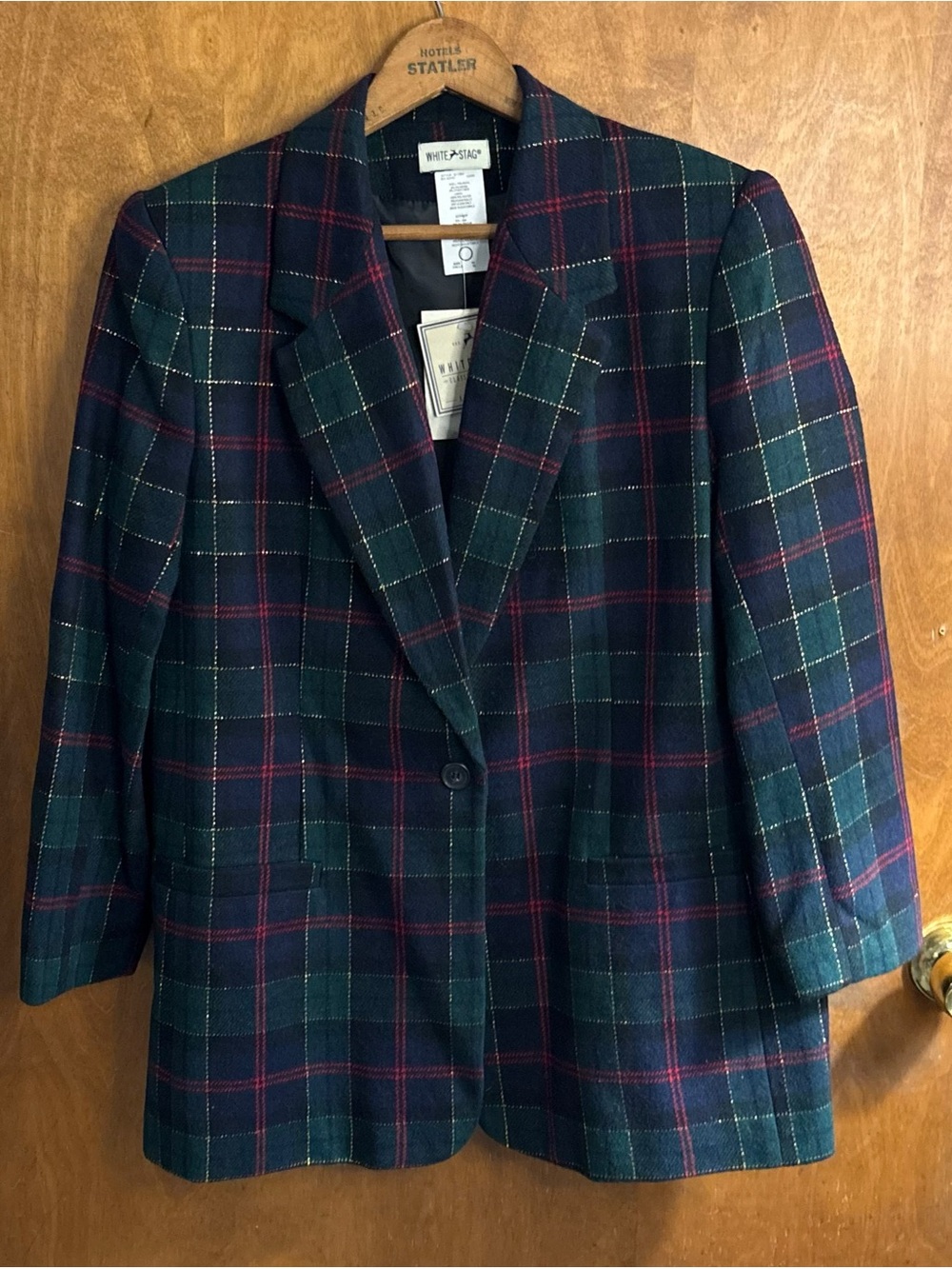 Vintage 90s Green Plaid Wool Blazer Jacket Christmas Office Work Preppy Academia